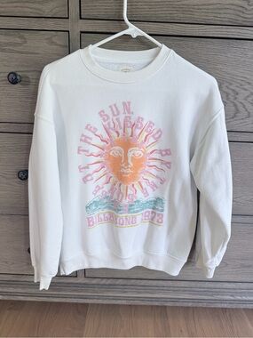 Billabong White Crewneck with Pink & Orange Sun Graphic